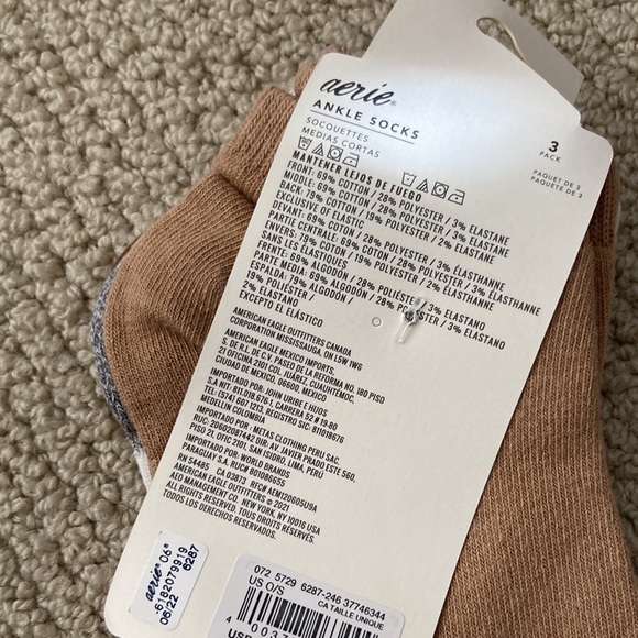 Aerie Women’s Ankle Socks Pack of Three Brown White Tan O/S One Size Cotton NWT - Picture 5 of 6